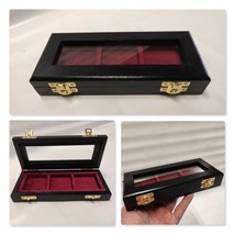 Black wooden and glass case 3 boxes 50x50 experts velvet kingdom Bordeau... - $40.46