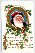 Santa Claus Inside Horseshoe Christmas Postcard Series 79 Embossed Vintage - £9.28 GBP