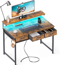 Odk 40 Inch Small Computer Desk With 3 Drawers And Usb Power Outlets,, Vintage - £116.61 GBP