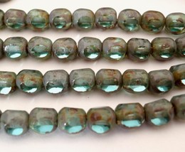 25 6 mm Czech Glass Antique Style Triangle Beads: Teal - Picasso - $2.97