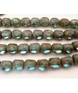 25 6 mm Czech Glass Antique Style Triangle Beads: Teal - Picasso - $2.97