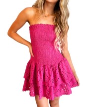 Main Strip eyelet smocked mini dress in Pink - size L - £42.88 GBP