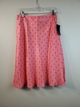 Valerie Stevens A Line Skirt Womens Size 6 Pink Geo Print 100% Silk Pull On NWT - £18.42 GBP