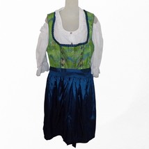 Authentic Oktoberfest German Dirndl Dress Sz 12/14 Cold Shoulder Blouse &amp; Apron - £71.62 GBP