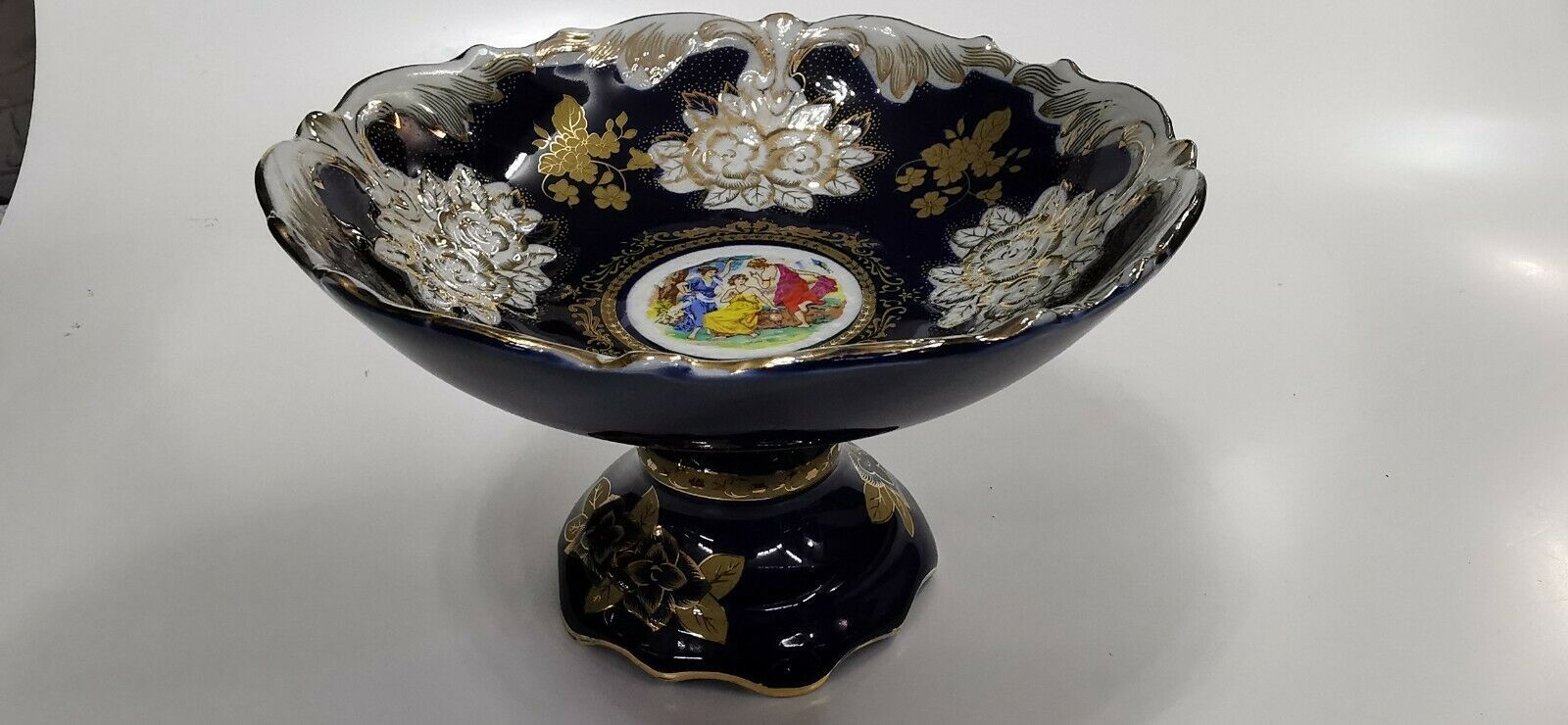 Handmade Fine Porcelain Original Cobalt Gold Bowl Czech Republic Haas & Czjzek - $74.44