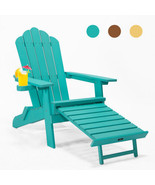 Folding Adirondack Chair with Pullout Ottoman with Cup Holder, Oversized... - £175.70 GBP
