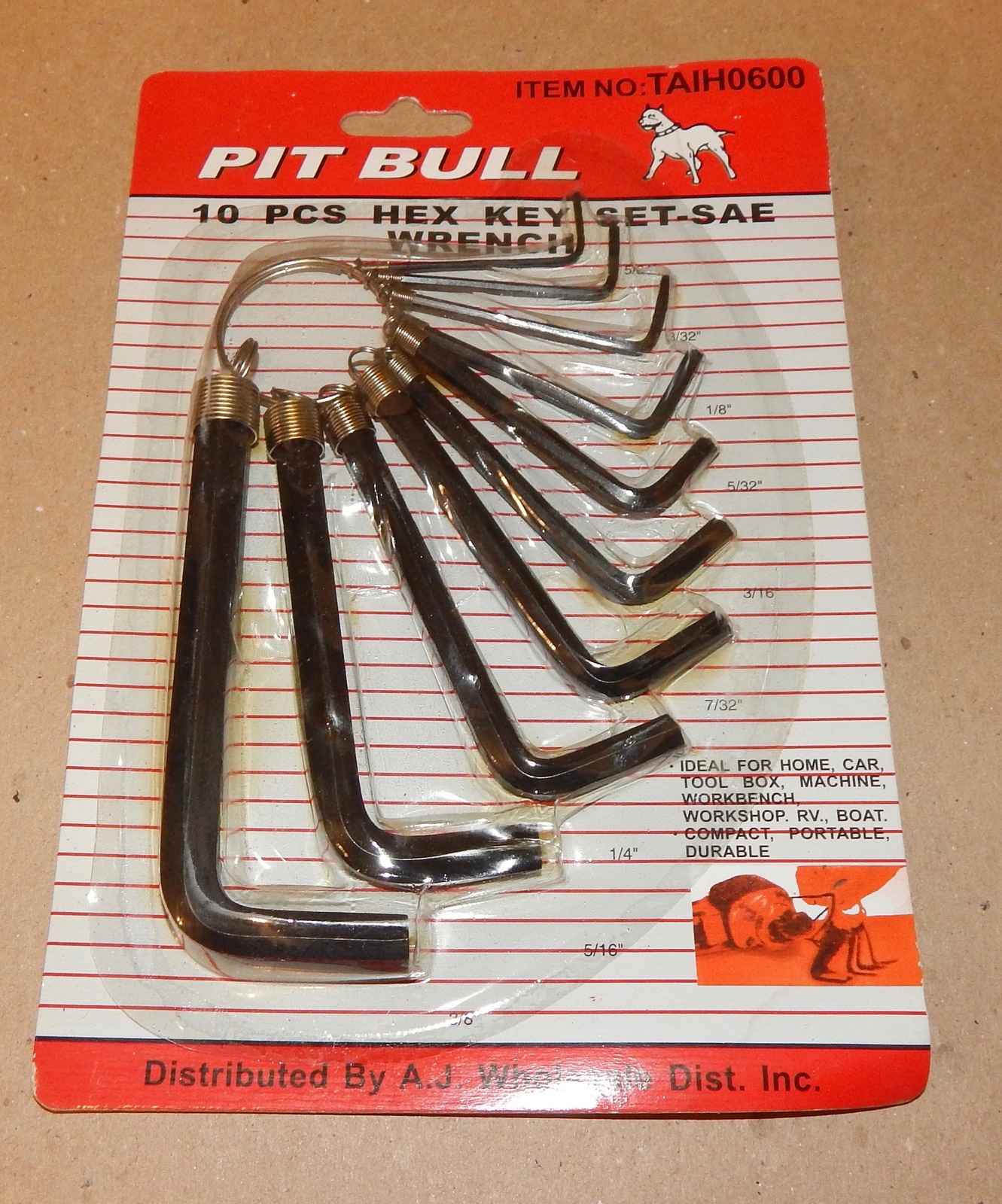 Hex Key Allen Wrench Set 10pc SAE Pit Bull On Ring 1/16" To 3/8" Durable 138U - $5.49