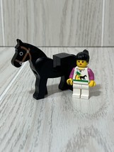 Lego minifigure minifig Girl black hair pink arms horse 2 pc set - £9.33 GBP