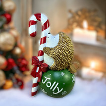 Joy Hedgehog Christmas Decoration 14” Statue Candy Cane Ornament Holiday Figure - £18.58 GBP