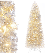 Pre-Lit 6 Ft Silver Tinsel Pencil Christmas Tree – Slim Artificial Xmas ... - $2,391.03 MXN
