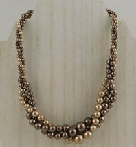 Vintage Roman RMN Faux Pearl Twisted Multi Strand Necklace Bronze Champagne - £11.73 GBP