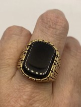 Vintage Schwarzer Onyx Ring Goldener Edelstahl Herren Größe 10 - £27.05 GBP