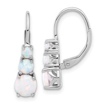 Sterling Silver Round Created Opal Leverback Earrings - £79.61 GBP