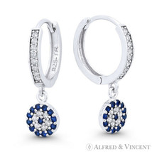 Evil Eye CZ Crystal Dangling Luck Charm 14mm Hoop .925 Sterling Silver Earrings - $22.77