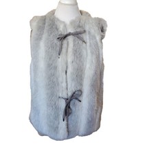 Vintage 80s Sz M Taupe Cream Gray Faux Fur Mink Vest Tie Closure Satin L... - $48.37