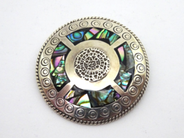 Vintage Taxco TC-271 Abalone Inlay Sterling Silver Pendant Pin - £69.91 GBP