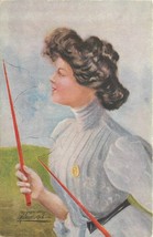 Postcard C-1910 Pretty Woman Diablo yoyo Game artist 23-13357 - $6.55