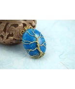 Blue Howlite Tree of Life gold color wire-wrapped pendant, Yggdrasil, Wo... - £37.13 GBP