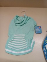 Dog Hooded Green Striped Pocket Sweatshirt  Medium Brand New 10-20lbs - £8.98 GBP