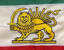Persia Historic Iranian Flag Lion Sun Authentic Nylon Embroidered 3x5 Feet Flag - £37.80 GBP