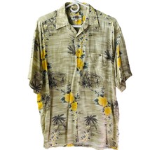 Campia Moda Men&#39;s Hawaiian Shirt Medium Yellow Hibiscus and Palm Trees - $18.70