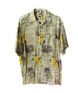 Campia Moda Men&#39;s Hawaiian Shirt Medium Yellow Hibiscus and Palm Trees - $18.70