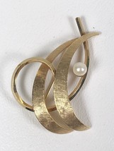 Vintage Gold Filled Van Del Pearl 10KGF Pin Brooch Abstract Sailboat Flower - £31.64 GBP