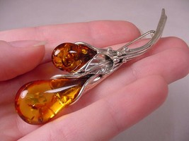 (pin64-15) Orange AMBER Calla Lily .925 Sterling SILVER brooch Poland Jewelry - £54.84 GBP