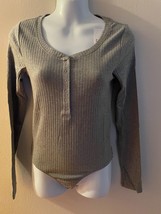 Women&#39;s Gap Rib Henley Body Suit Long Sleeve Gray Shirts Size S L XL XXL... - £14.26 GBP
