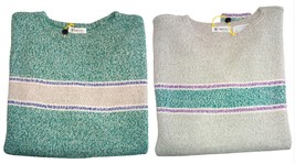 Sweater Crew-Neck Classic Man Pure Wool Cold Beige Green Cool &amp; Comfortable - £43.14 GBP