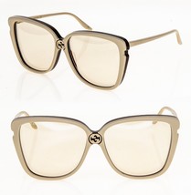GUCCI 0709 Ivory Brown Wood Crystal Oversized Retro Glamour Sunglass GG0... - £322.76 GBP