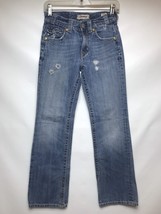MEK Girls Jeans Sz 14 Aruba Bootcut Distressed Med Wash Blue Embroidered... - $14.84