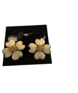 Vtg Grannycore Dogwood Flower Cream Enamel Gold Tone Clip-On Earrings Fl... - €11,31 EUR