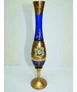 Fine Vintage Murano Blue Glass Vase Gold Gilted &amp; Enamel Applications H ... - $118.52 CAD