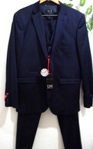 FB Fashion Blue Satin Mens Suit Blazer Pants Vest Italy Size US 46 EU 56 - £146.09 GBP