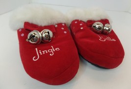 Unbranded Red &amp; White Faux Fur Lined Jingle Bells House Slippers Sz Medium - £15.82 GBP