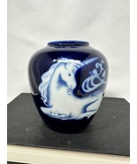 VTG TAKAHASHI SF Blue Ginger Jar Vase White Unicorn Glaze Porcelain Japan - $27.12