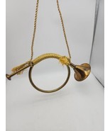 Vtg Brass French Horn Hanging With Golden Twill Wrapped Handle 13 In X7&quot;  - $16.95