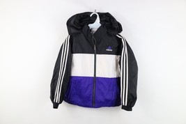 Vtg 90s Adidas Boys Small Spell Out Color Block Lined Hooded Windbreaker... - $39.55