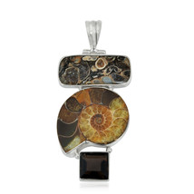 Pure Sterling Silver Ammonite,Jasper and Smoky Quartz jewelry Pendant/ H... - £27.81 GBP