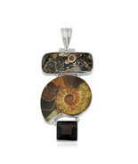 Pure Sterling Silver Ammonite,Jasper and Smoky Quartz jewelry Pendant/ H... - £28.05 GBP
