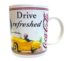 Vintage Coca Cola Mug Coffee Cup Classic 1997 Drive Refreshed Yellow Convertible - £12.39 GBP