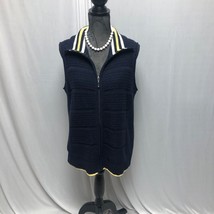 CJ Banks Size X (14W) Navy White Yellow Sleeveless Zippered Sweater Vest... - £15.02 GBP