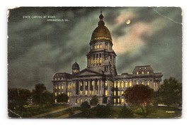 Stato Capitol Notte Vista Springfield Illinois Il Unp DB Cartolina P1 - $4.05