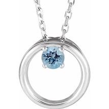 14K White Gold Aquamarine Circle Necklace - £400.11 GBP