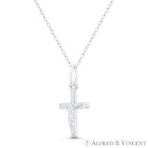 Jesus Christ on Ribbed-Texture Latin Crucifix Cross .925 Sterling Silver Pendant - £10.91 GBP+
