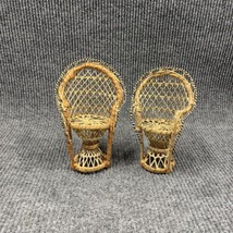 Vintage Set Of 2 Mini Boho Wicker Peacock Fan Chairs Doll Furniture Stands 8x6 - £25.32 GBP