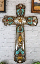 Rustic Southwestern Turquoise Ornate Patterns Western Star Concho Wall Cross - £28.96 GBP