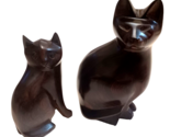 Set of 2 Heavy Hardwood Carved Cat Figurines - £30.72 GBP