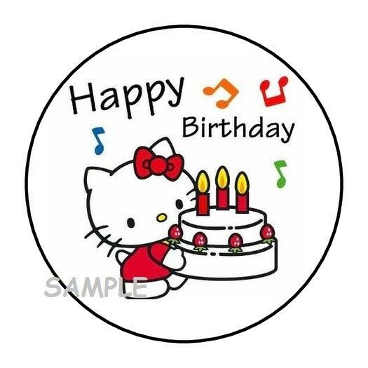 30 HELLO KITTY HAPPY BIRTHDAY ENVELOPE SEALS LABELS STICKERS 1.5" ROUND FAVORS